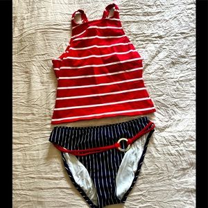 COPY - ANNE COLE Red & Navy Nautical 2PC SWIMSUIT Tankini Cruise wear  Size 12 …